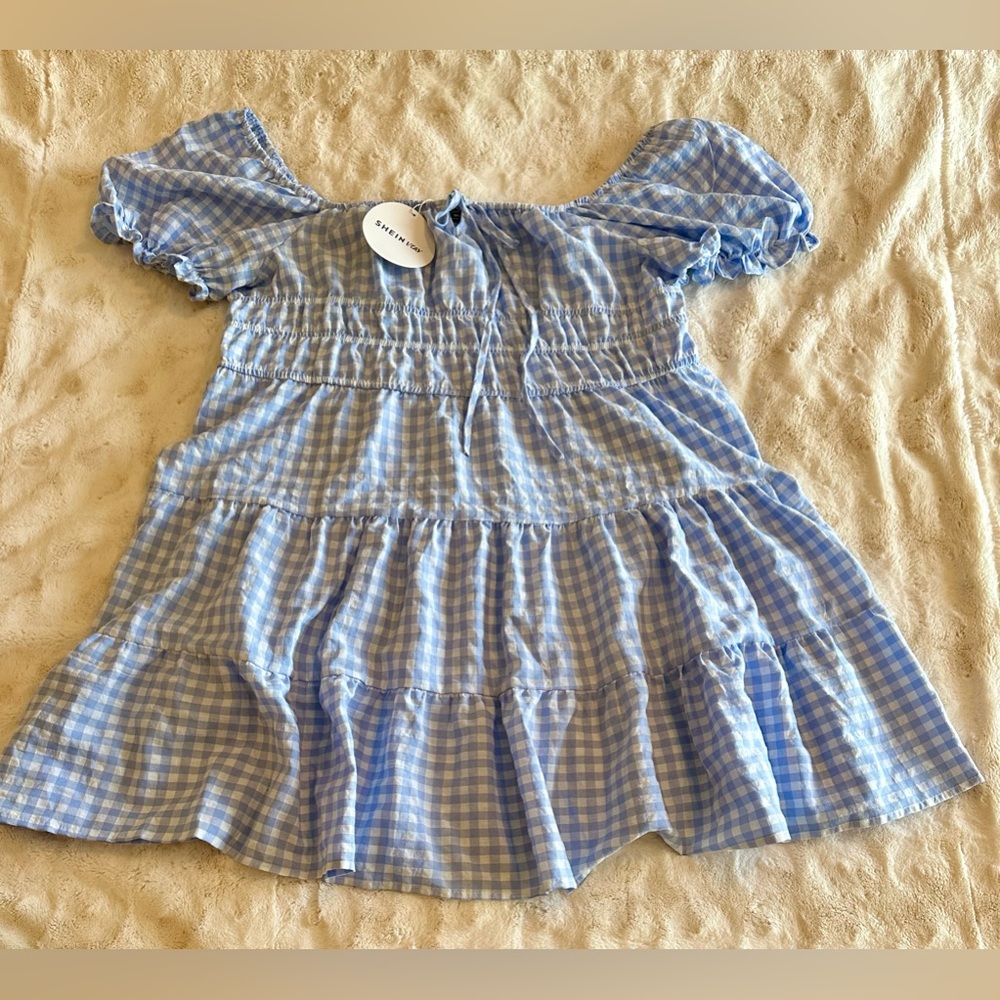 SHEIN Blue Gingham Dress